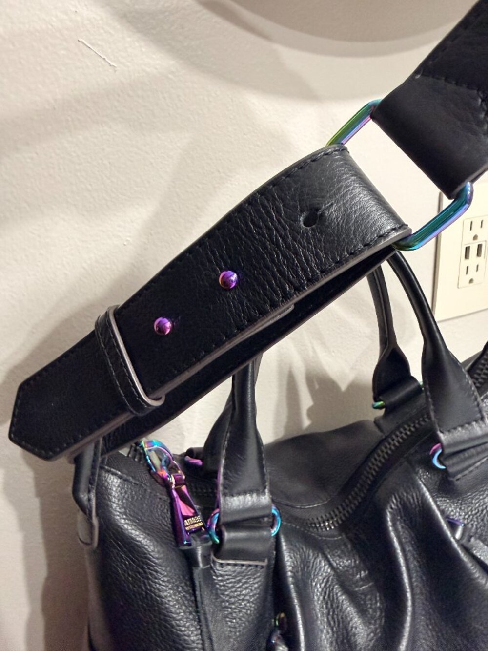 Convertible Slouchy Pebbled Black Leather Satchel Shoulder Bag Iridescent - Picture 5 of 13